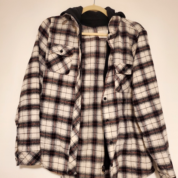 Plaid shirt with built-in hoodie - Picture 2 of 5